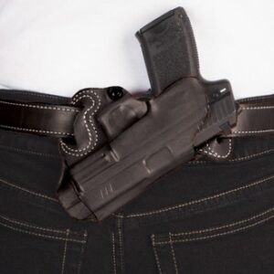 DESANTIS SMALL OF BACK HOLSTER - RH OWB LEATHER COLT 1911 BLACK