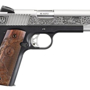 RUGER SR1911 LIMITED EDITION 45ACP 5IN BARREL 8RD BLACK FR / SILVER SL LASER ENGRAVED WITH MOUNTED RIDER AN AMERICAN FLAG BACK DROP  16706