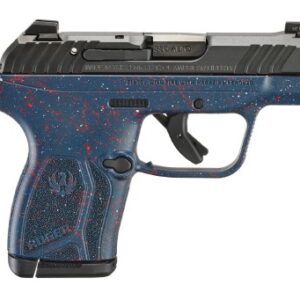 RUGER LCP MAX 380ACP 2.8IN BARREL 10RD BLACK 250TH YR ANNIV ENG ON SLIDE GRIP BLUE W/ RED AND WH SPLATTER 13778