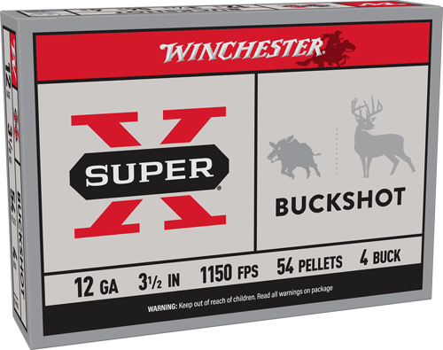 WINCHESTER SUPER-X 12GA 3.5" - #4 BUCK 54 PELLETS 5RD 50BX/CS