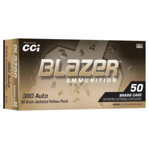 CCI Blazer Brass Handgun Ammunition .380 Auto 98gr JHP 920fps 50/ct