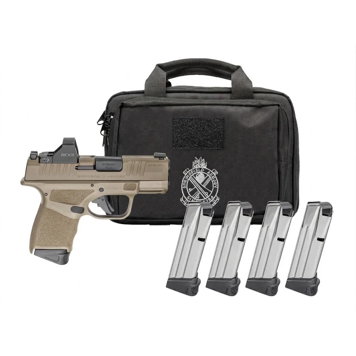 Springfield GEAR PAC Hellcat Micro-Compact OSP Handgun 9mm Luger 11(1)&13(3)rd Magazines 3" Barrel Desert FDE Viridian RFX11 Bag